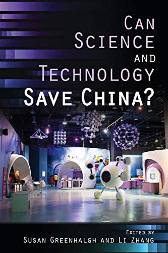 Book cover of Can Science and Technology Save China? A futuristic showroom with artistic displays of technology.
